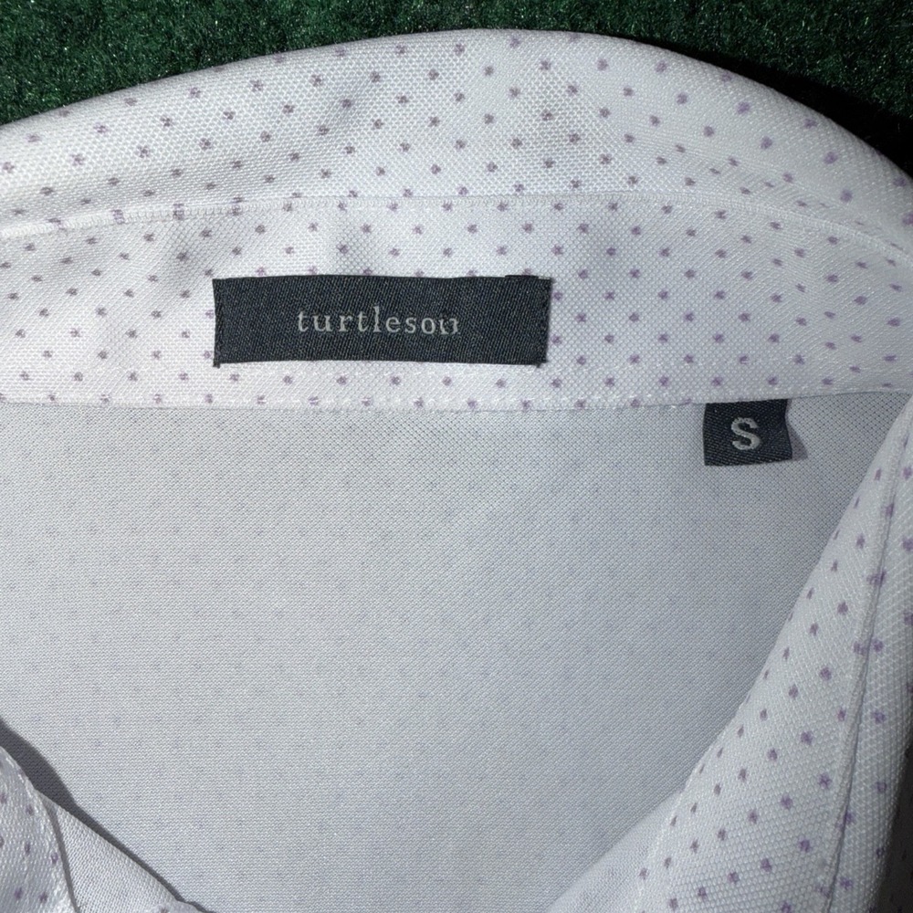 Turtleson Polo Shirt Men's Size Small White Purple Dots Tree Logo - Picture 3 of 7